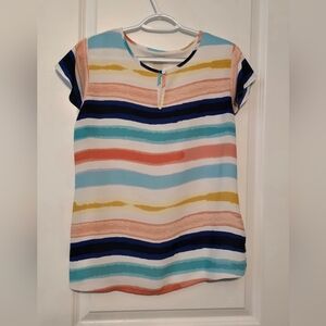 Van Heusen Women's Sz M Blouse, Multi-Color Horizontal Stripes, Like New